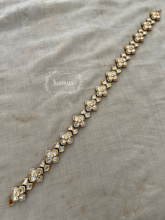 Veda Polki Kundan Studded Floral Cluster In Detailed Premium Gold Finish Sheesh Patti Hair Accessory By Ranibaug