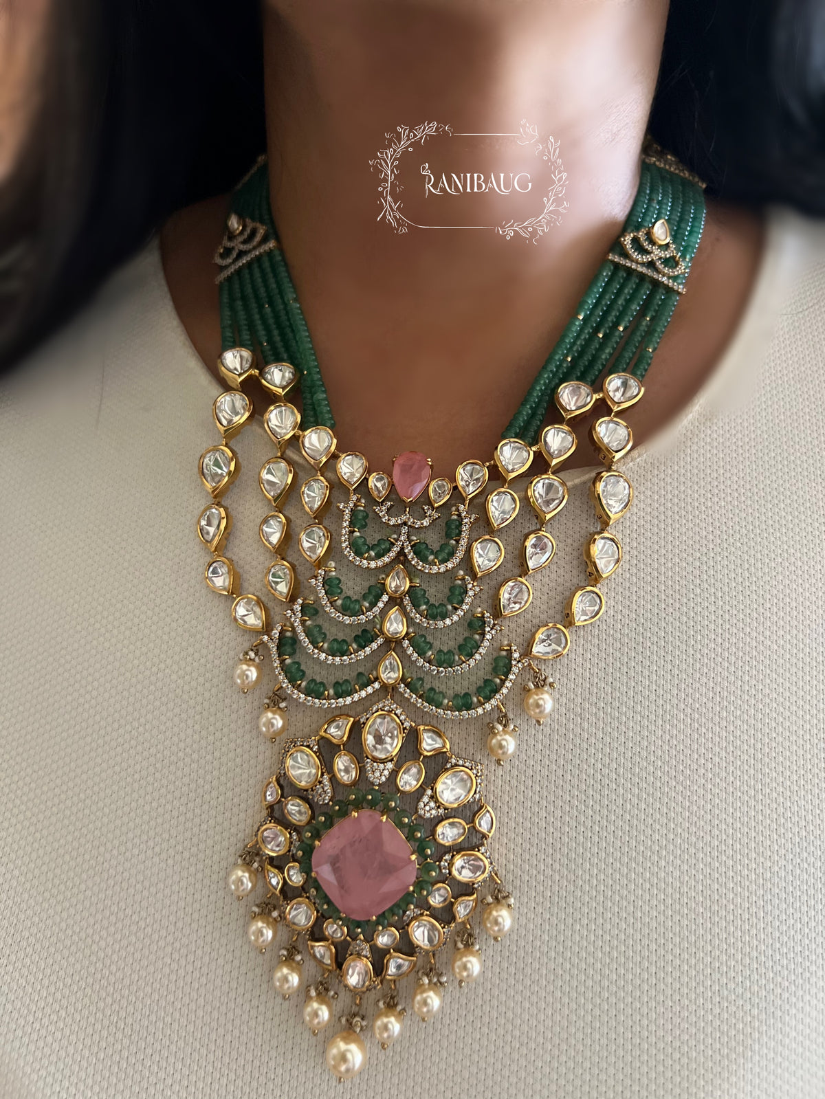 Veera Polki Kundan Layered Ruby Emerald Gold Finish Designer Royal Festive Jewellery Set By Ranibaug