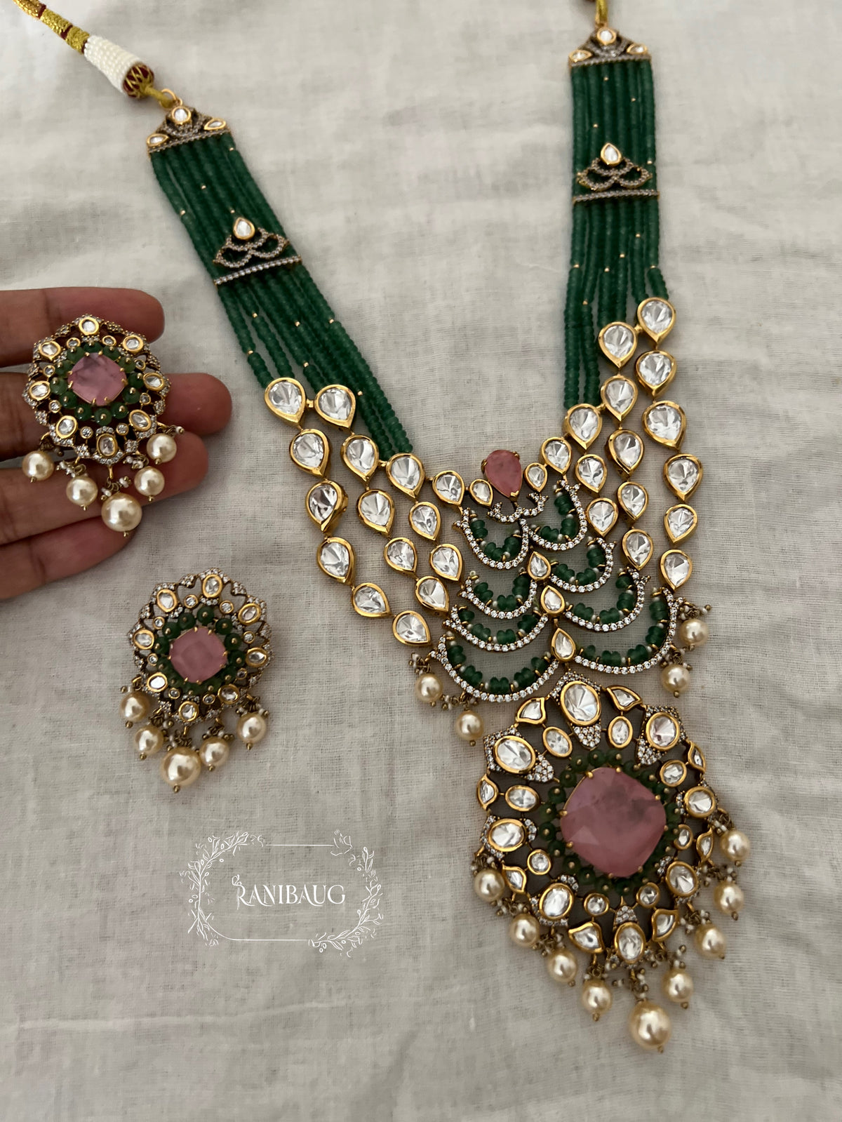 Veera Polki Kundan Layered Ruby Emerald Gold Finish Designer Royal Festive Jewellery Set By Ranibaug