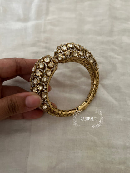 Veerya Polki Studded Antique Gold Finish Royal Designer Bracelet By Ranibaug