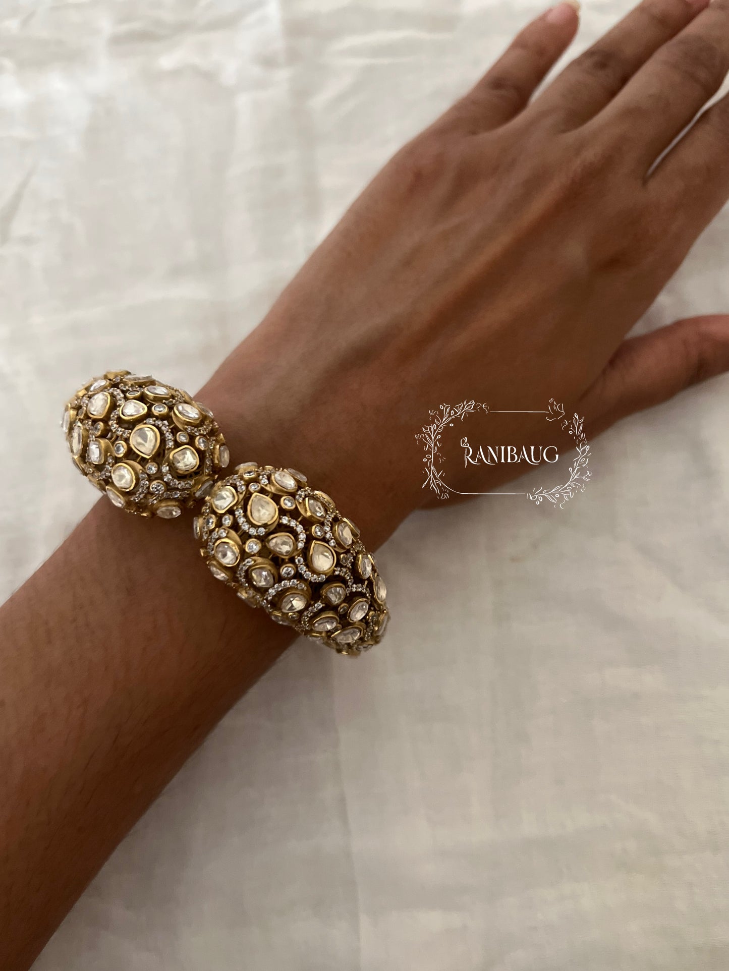 Veerya Polki Studded Antique Gold Finish Royal Designer Bracelet By Ranibaug