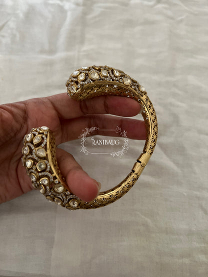 Veerya Polki Studded Antique Gold Finish Royal Designer Bracelet By Ranibaug
