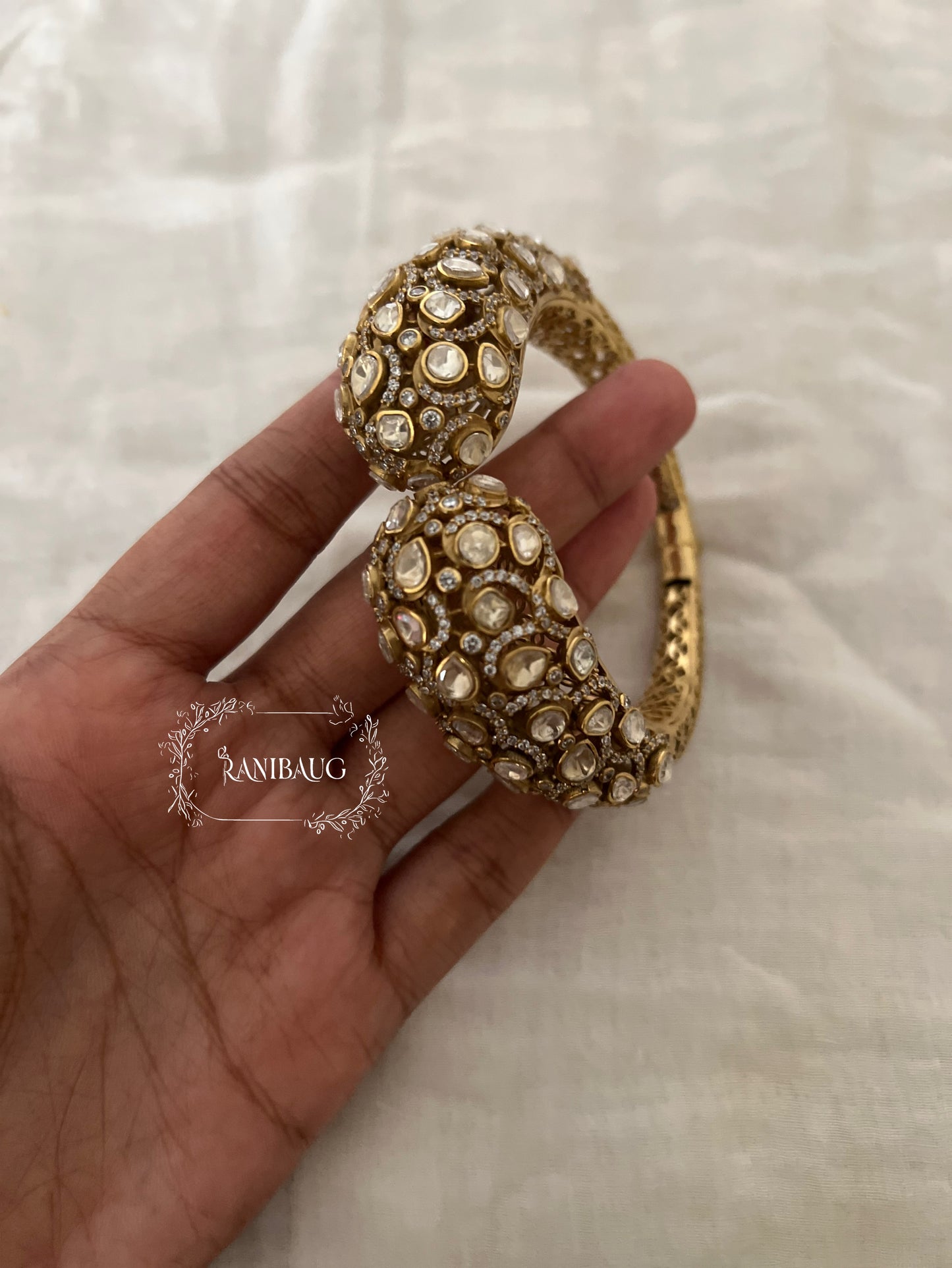Veerya Polki Studded Antique Gold Finish Royal Designer Bracelet By Ranibaug