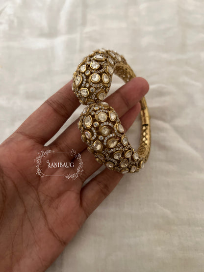 Veerya Polki Studded Antique Gold Finish Royal Designer Bracelet By Ranibaug