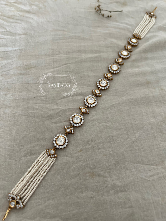 Vidhi Victorian Finish Gold Plated Polki Kundan Pearl Sheeshpatti By Ranibaug