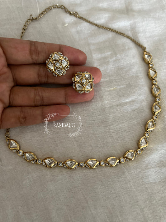 Vidisha Simple Minimal Polki Kundan Studded Gold Plated Designer Necklace Set By Ranibaug