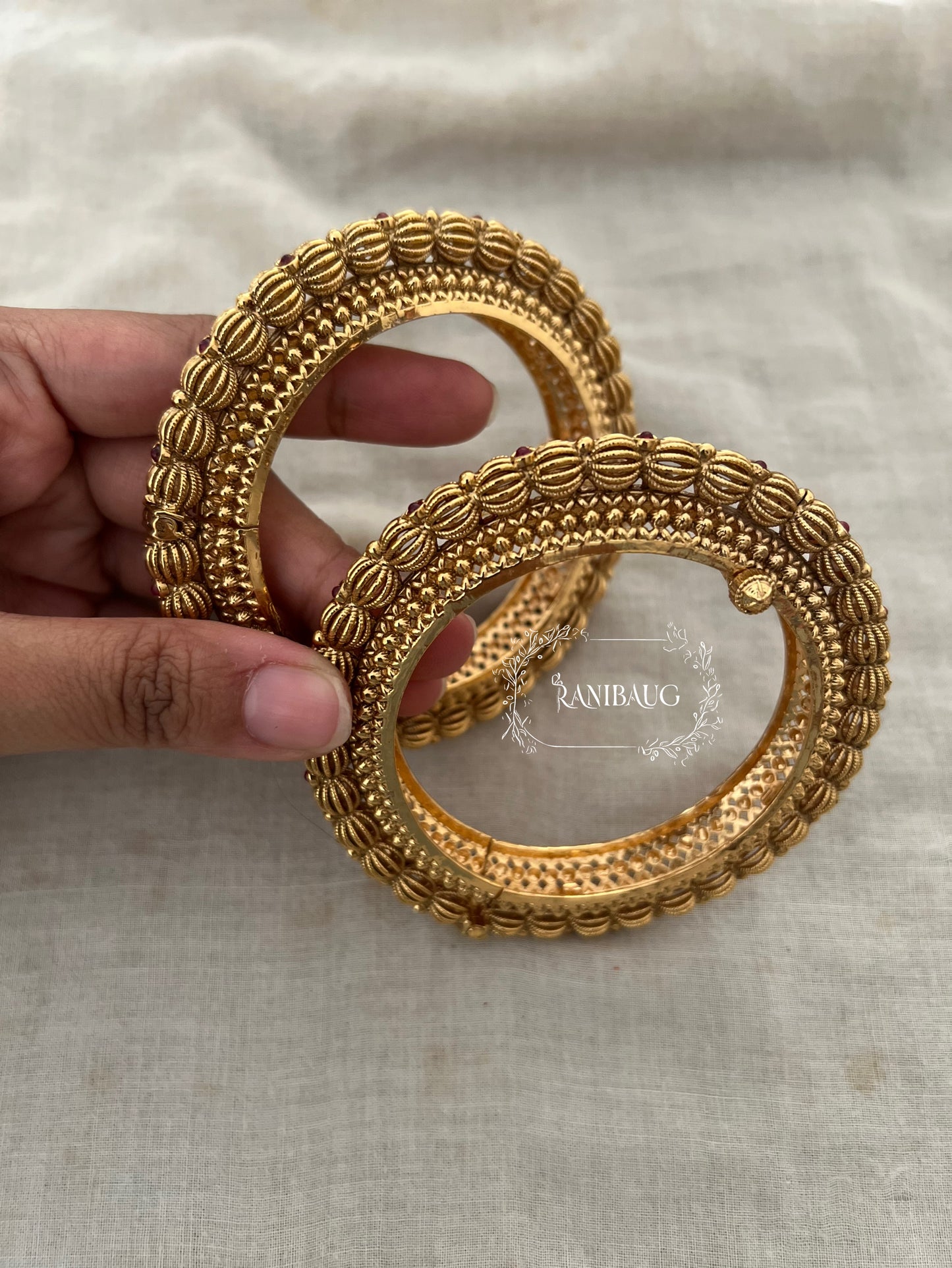Vidushi Heritage Beaded Crest Bridal Gold Bangles By Ranibaug
