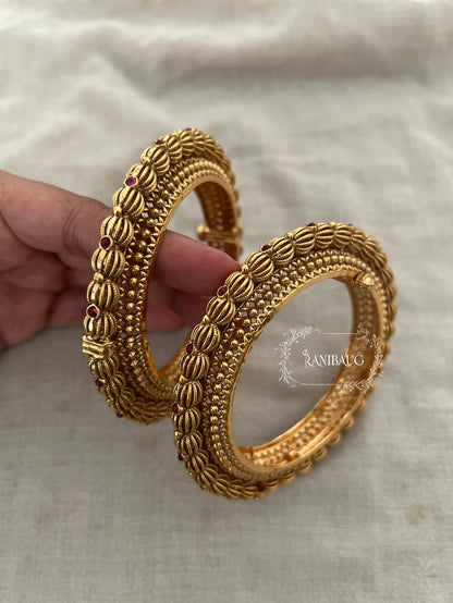 Vidushi Heritage Beaded Crest Bridal Gold Bangles By Ranibaug