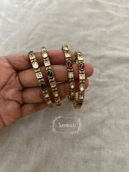 Vihana Polki Designer Leaf Motifs Statement Bangles Jewelry By Ranibaug