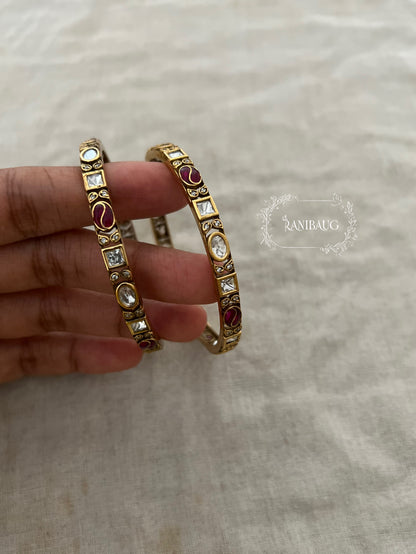 Vihana Polki Designer Leaf Motifs Statement Bangles Jewelry By Ranibaug