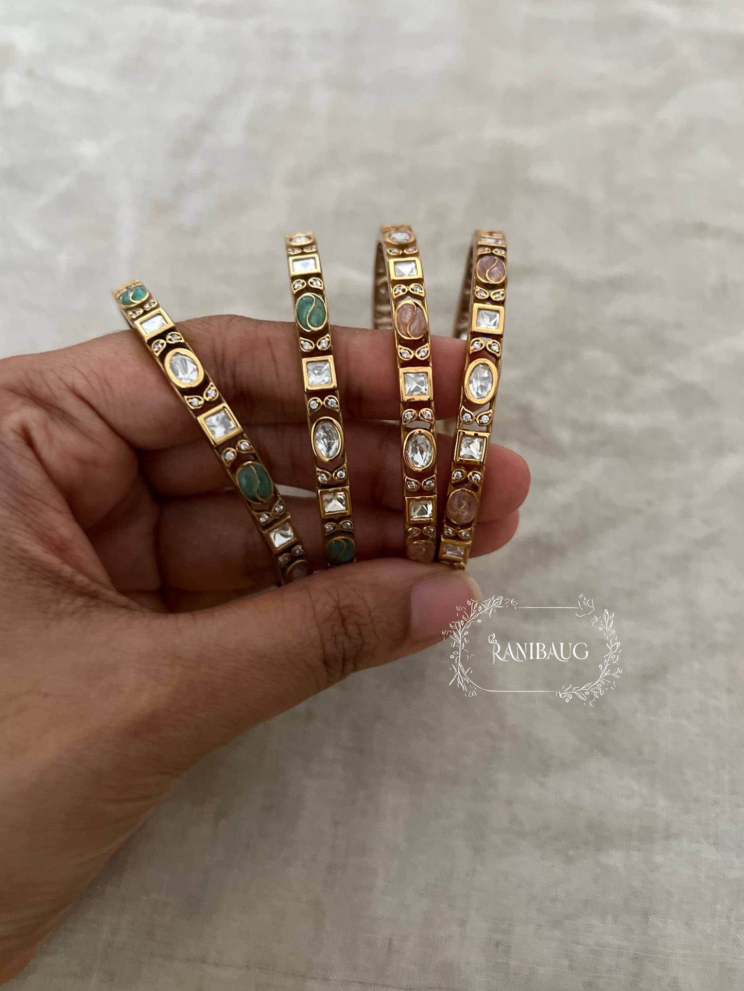 Vihana Polki Designer Leaf Motifs Statement Bangles Jewelry By Ranibaug