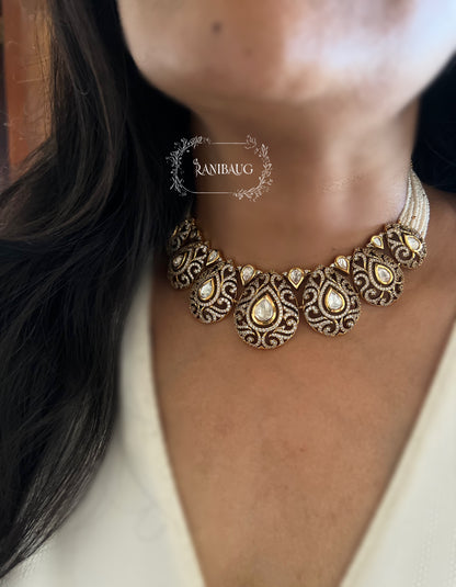 Vihana Teardrop Polki Motifs Victorian Choker Necklace Jewellery Set By Ranibaug