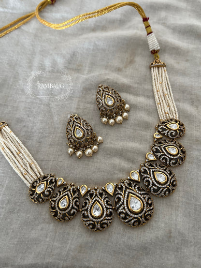 Vihana Teardrop Polki Motifs Victorian Choker Necklace Jewellery Set By Ranibaug