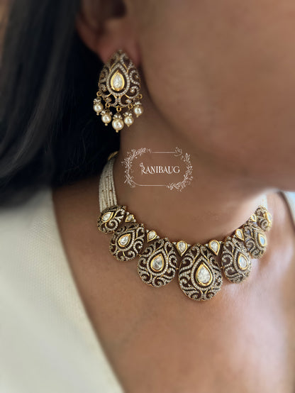 Vihana Teardrop Polki Motifs Victorian Choker Necklace Jewellery Set By Ranibaug