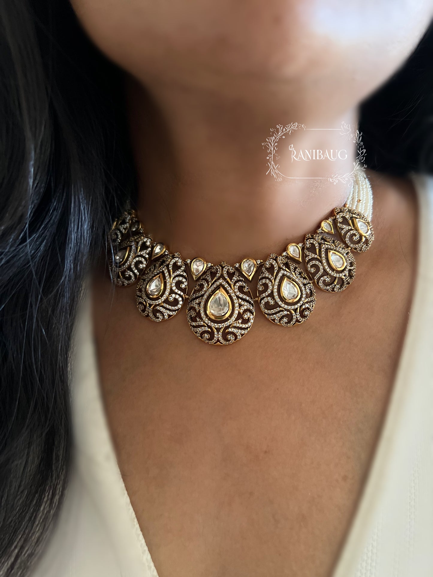 Vihana Teardrop Polki Motifs Victorian Choker Necklace Jewellery Set By Ranibaug