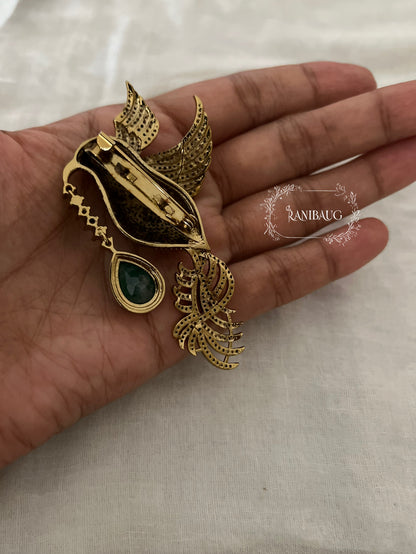 Vihang Royal Gold Finish Bird Motif Festive Brooch By Ranibaug