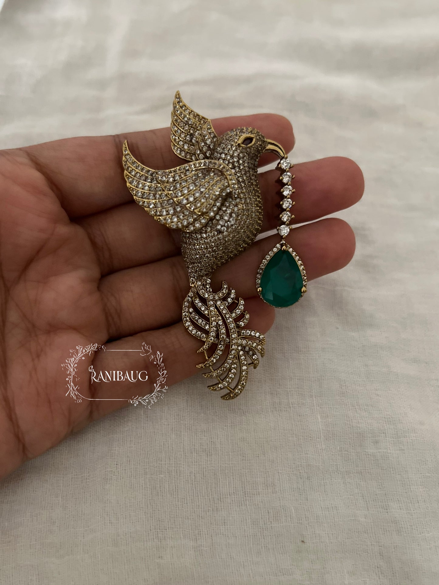 Vihang Royal Gold Finish Bird Motif Festive Brooch By Ranibaug