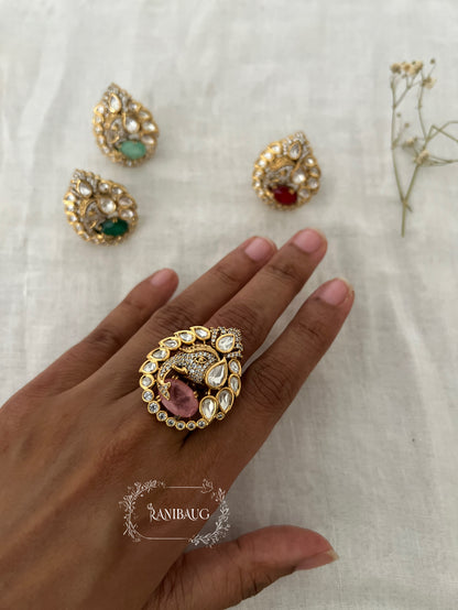 Vinayaka Polki Kundan Gold Finish Ganesha Inspired Traditional Festive Indian Ring By Ranibaug