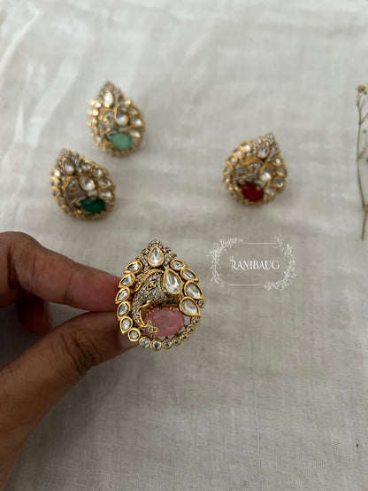 Vinayaka Polki Kundan Gold Finish Ganesha Inspired Traditional Festive Indian Ring By Ranibaug