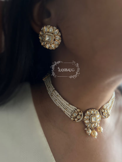 Vinisha Traditional Indian Polki Kundan Studded Pearl Strand Choker Necklace Festive Jewelry Set By Ranibaug