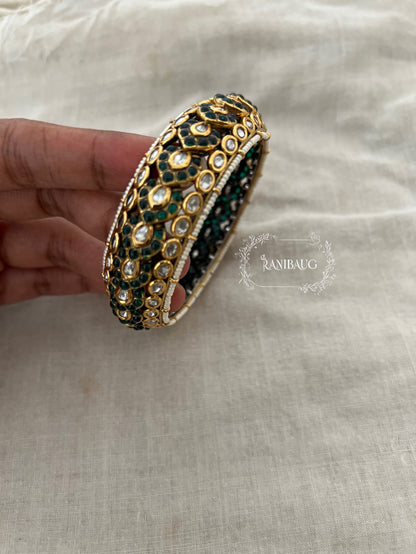 Vipasha Traditional Green Polki Kundan Studded Gold Plated Bangle By Ranibaug | Premium Quality Bangle Kadas In India