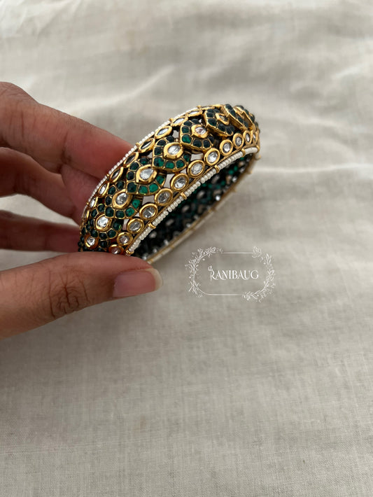 Vipasha Traditional Green Polki Kundan Studded Gold Plated Bangle By Ranibaug | Premium Quality Bangle Kadas In India