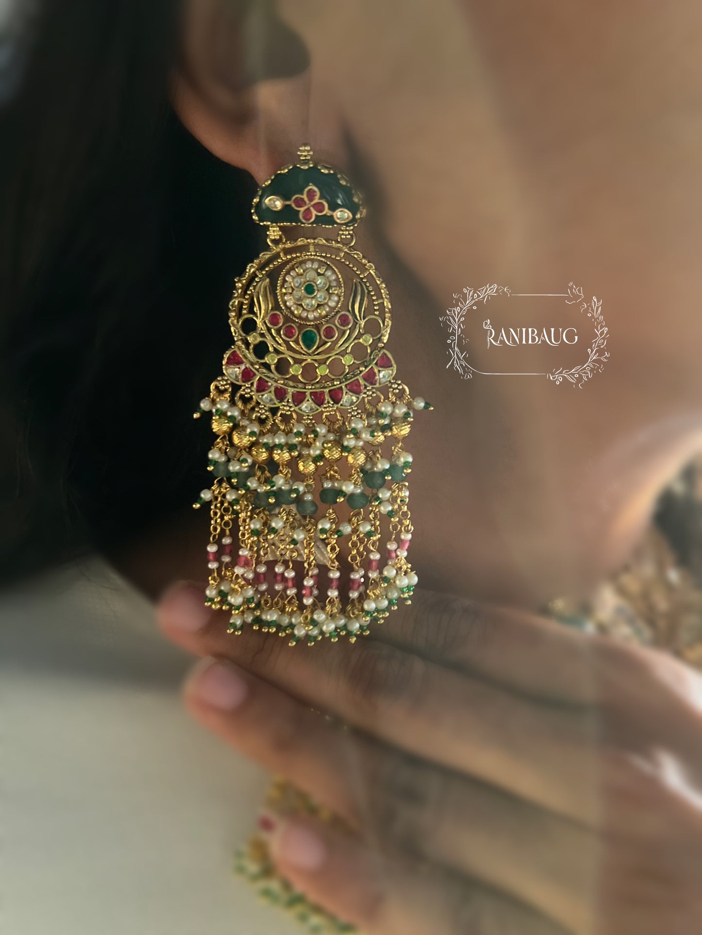 Virangana Royal Beaded Gold Finish Designer Statement Heritage Necklace Set By Ranibaug