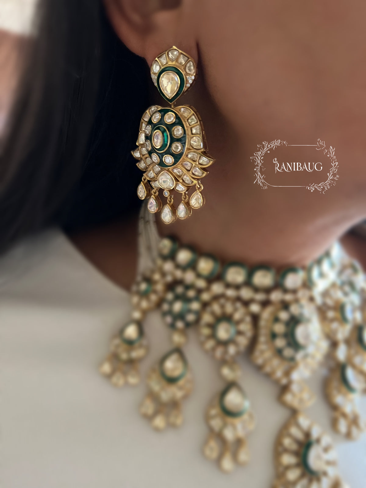 Virangini Polki Kundan Festive Gold Finish Indian Traditional Necklace Set By Ranibaug