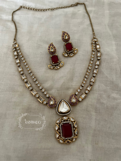 Vireya Polki Rich Gold Finish Gemstone Motif Designer Statement Jewelry Set By Ranibaug