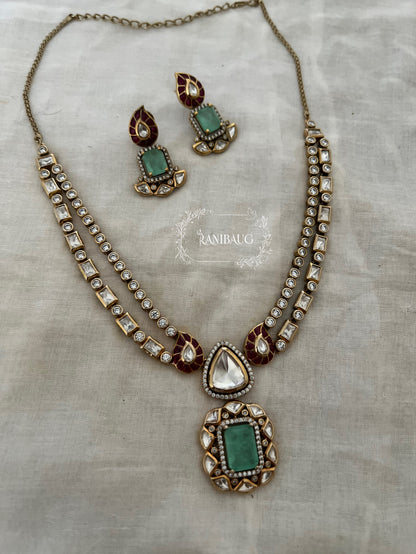 Vireya Polki Rich Gold Finish Gemstone Motif Designer Statement Jewelry Set By Ranibaug