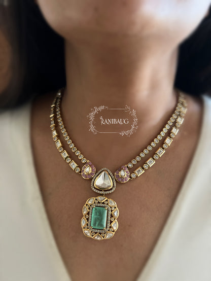 Vireya Polki Rich Gold Finish Gemstone Motif Designer Statement Jewelry Set By Ranibaug