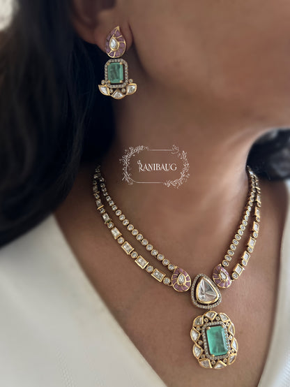 Vireya Polki Rich Gold Finish Gemstone Motif Designer Statement Jewelry Set By Ranibaug