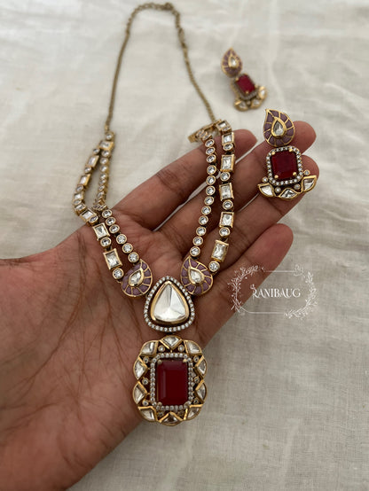 Vireya Polki Rich Gold Finish Gemstone Motif Designer Statement Jewelry Set By Ranibaug