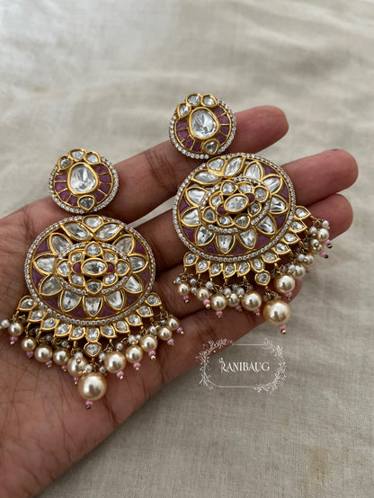 Visakha Royal Pearl Kundan Chandbali Earrings By Ranibaug