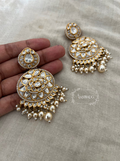 Visakha Royal Pearl Kundan Chandbali Earrings By Ranibaug
