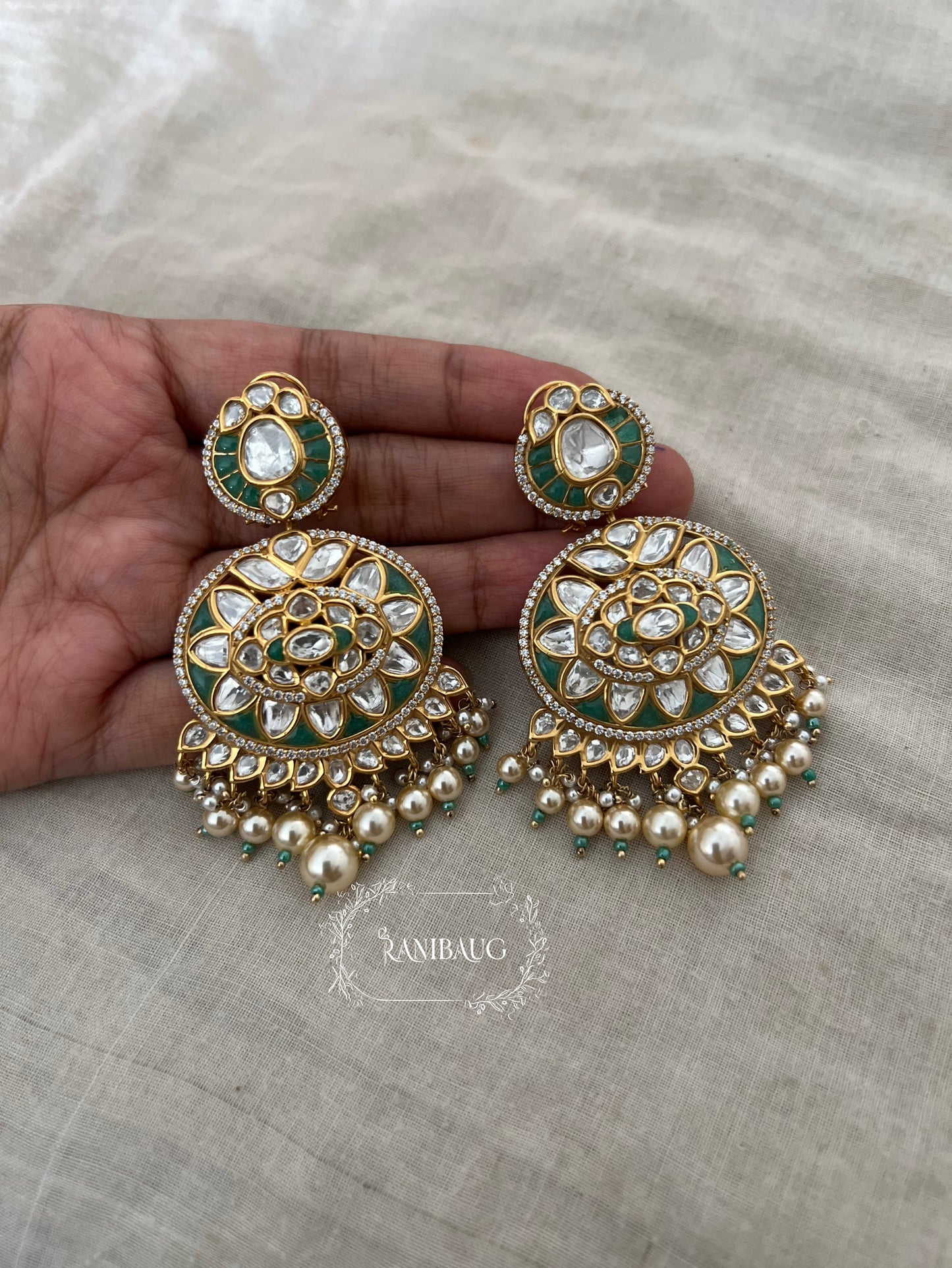 Visakha Royal Pearl Kundan Chandbali Earrings By Ranibaug