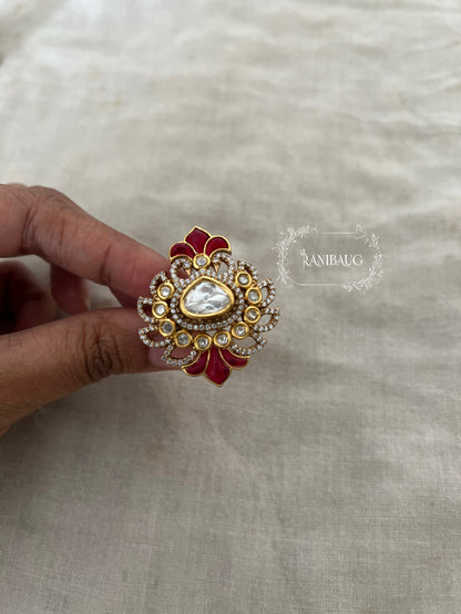 Visha Floral Designer Polki Gold Finish Ring For Wedding By Ranibaug