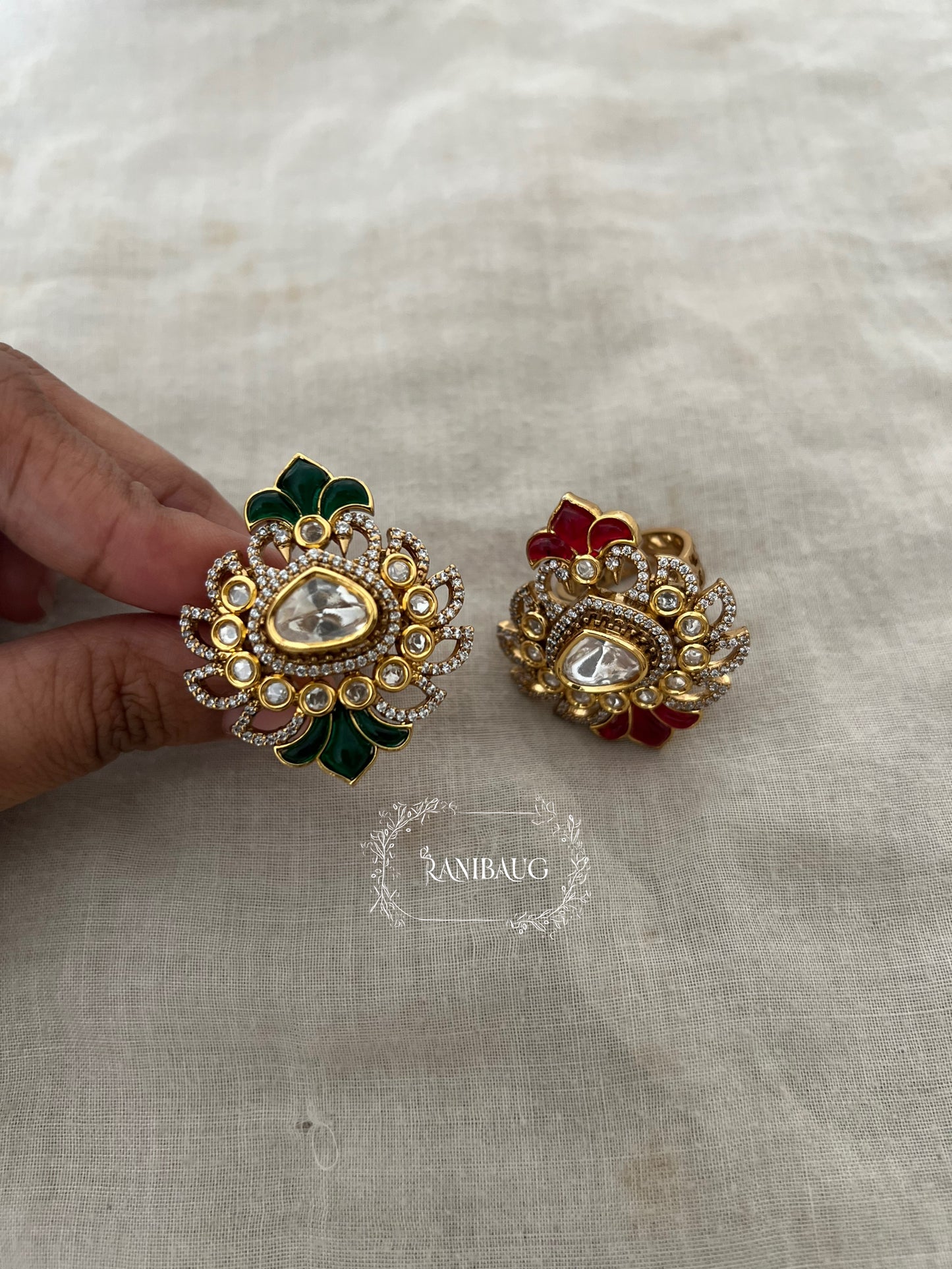 Visha Floral Designer Polki Gold Finish Ring For Wedding By Ranibaug