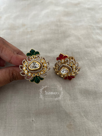 Visha Floral Designer Polki Gold Finish Ring For Wedding By Ranibaug