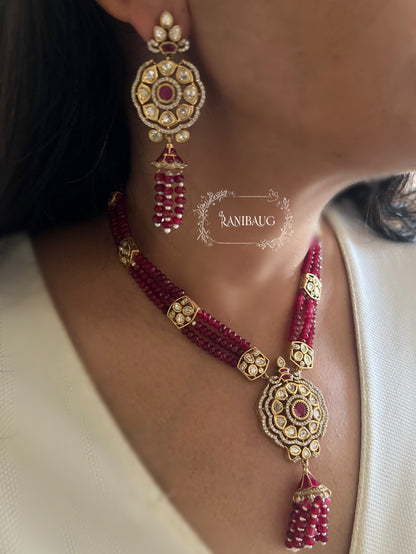 Vishaka Colorful Beaded Tassel Victorian Finish Polki Necklace Set By Ranibaug