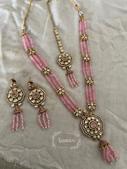 Vishaka Colorful Beaded Tassel Victorian Finish Polki Necklace Set By Ranibaug
