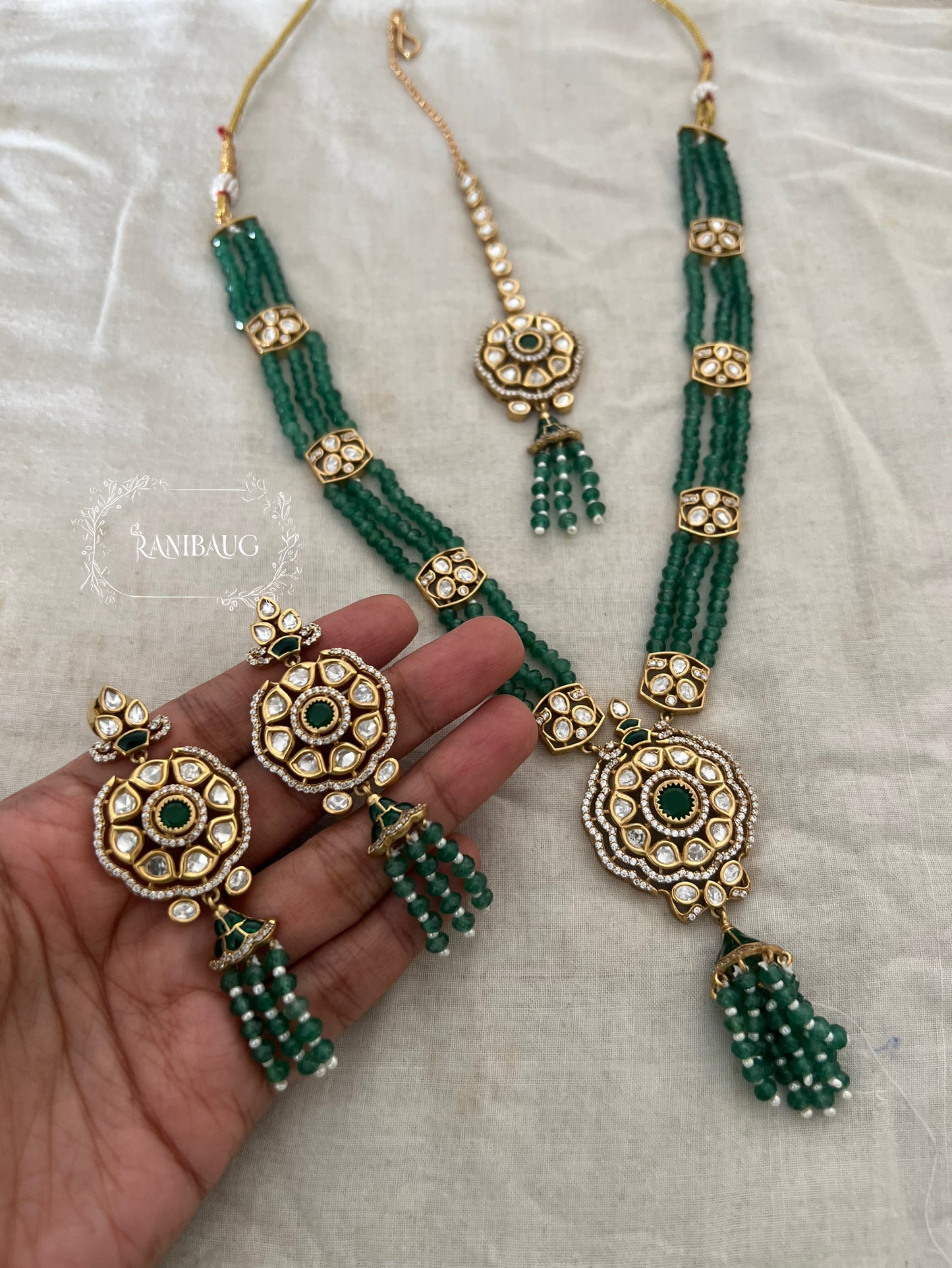 Vishaka Colorful Beaded Tassel Victorian Finish Polki Necklace Set By Ranibaug