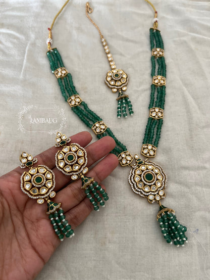 Vishaka Colorful Beaded Tassel Victorian Finish Polki Necklace Set By Ranibaug