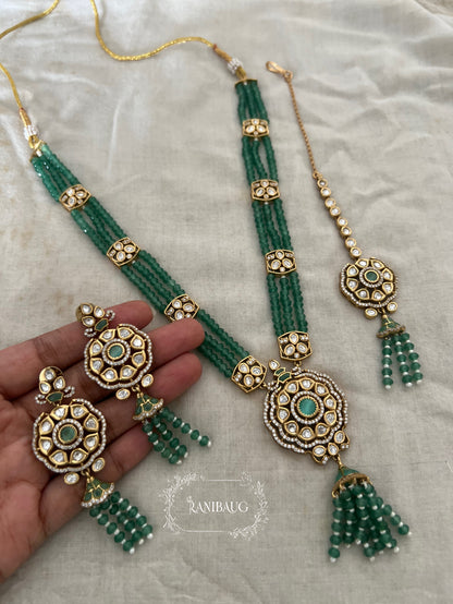 Vishaka Colorful Beaded Tassel Victorian Finish Polki Necklace Set By Ranibaug