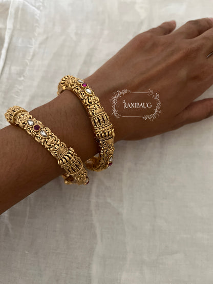 Rajanshi Polki Gold Finish Designer Heritage Bangle Pair By Ranibaug