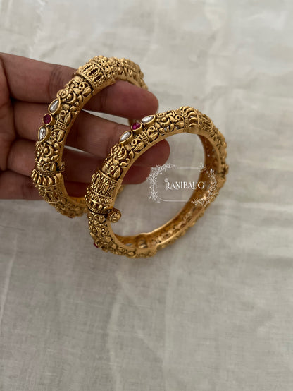 Rajanshi Polki Gold Finish Designer Heritage Bangle Pair By Ranibaug