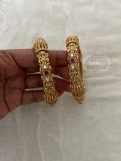 Rajanshi Polki Gold Finish Designer Heritage Bangle Pair By Ranibaug