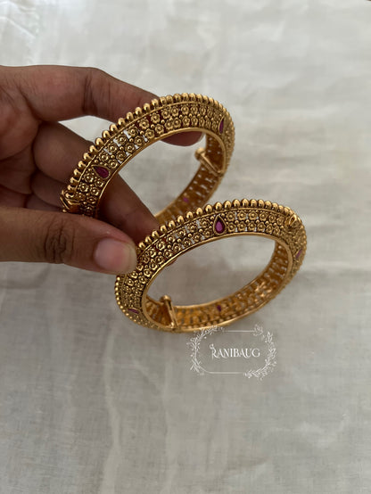 Vriti Floral Intricate Motif Gold Finish Heritage Bangle Pair By Ranibaug