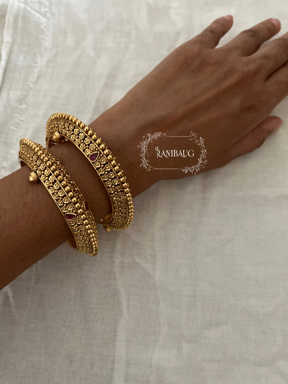 Vriti Floral Intricate Motif Gold Finish Heritage Bangle Pair By Ranibaug