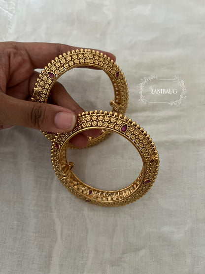 Vriti Floral Intricate Motif Gold Finish Heritage Bangle Pair By Ranibaug